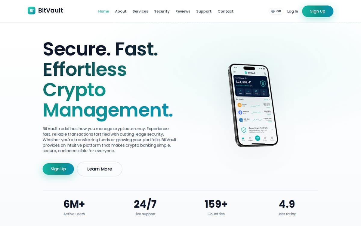 BitVault crypto wallet homepage
