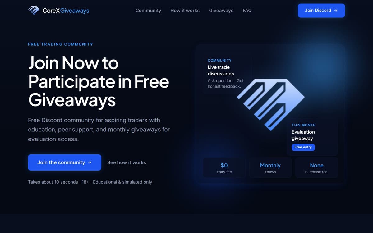 CoreX Giveaways community landing