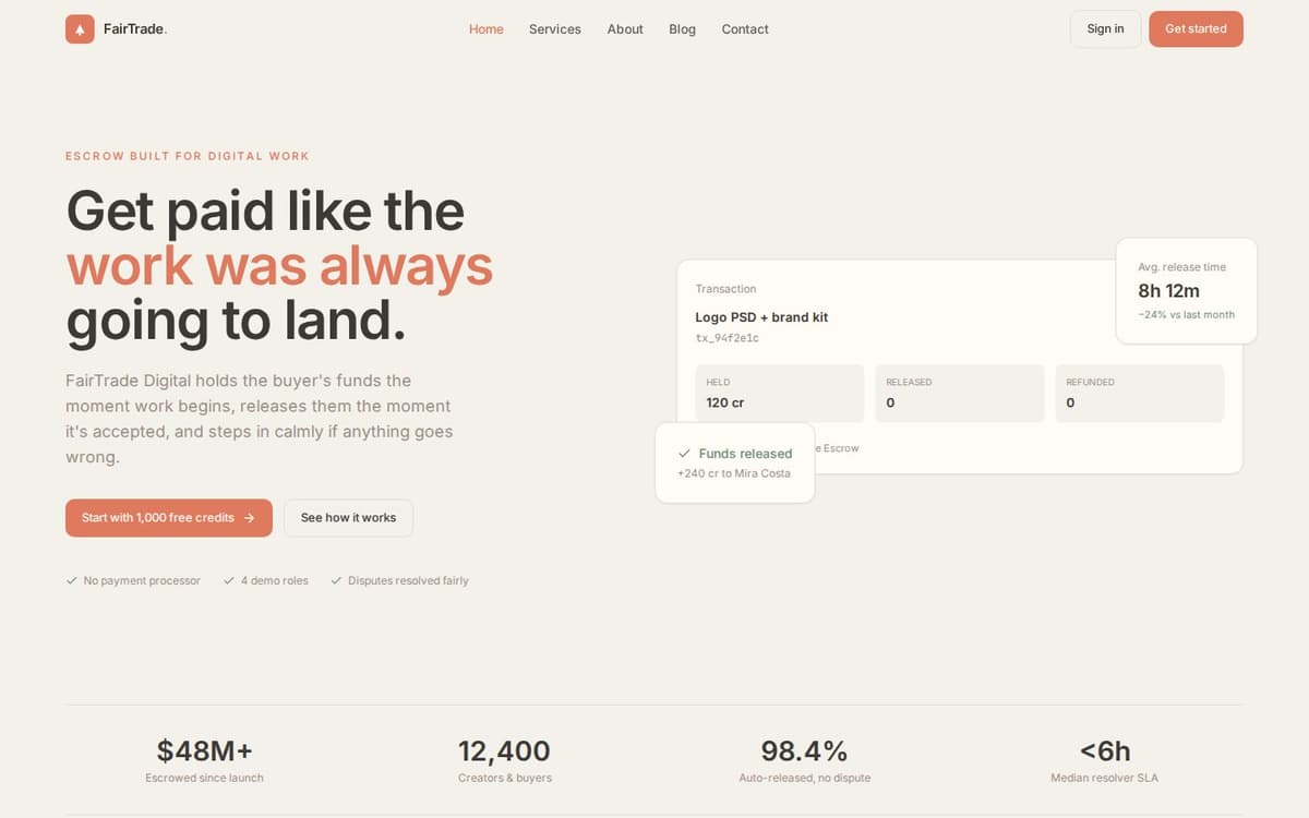 FairTrade Digital escrow landing