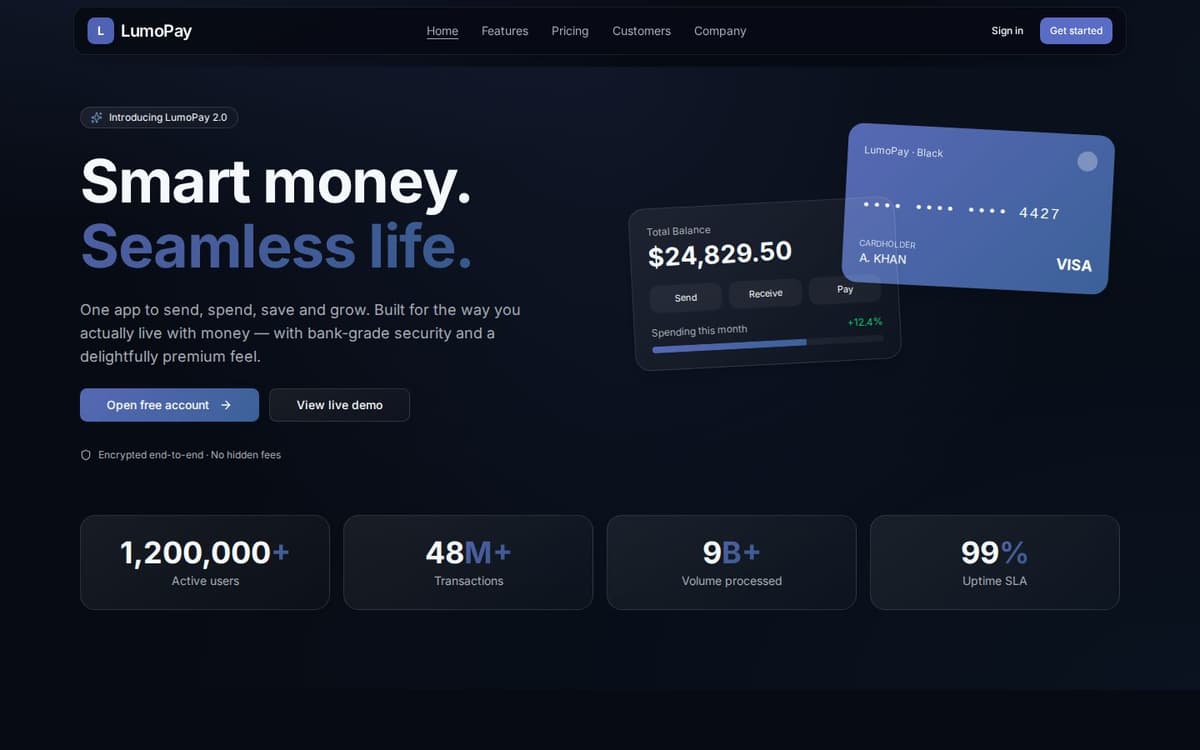 LumoPay smart money product hero