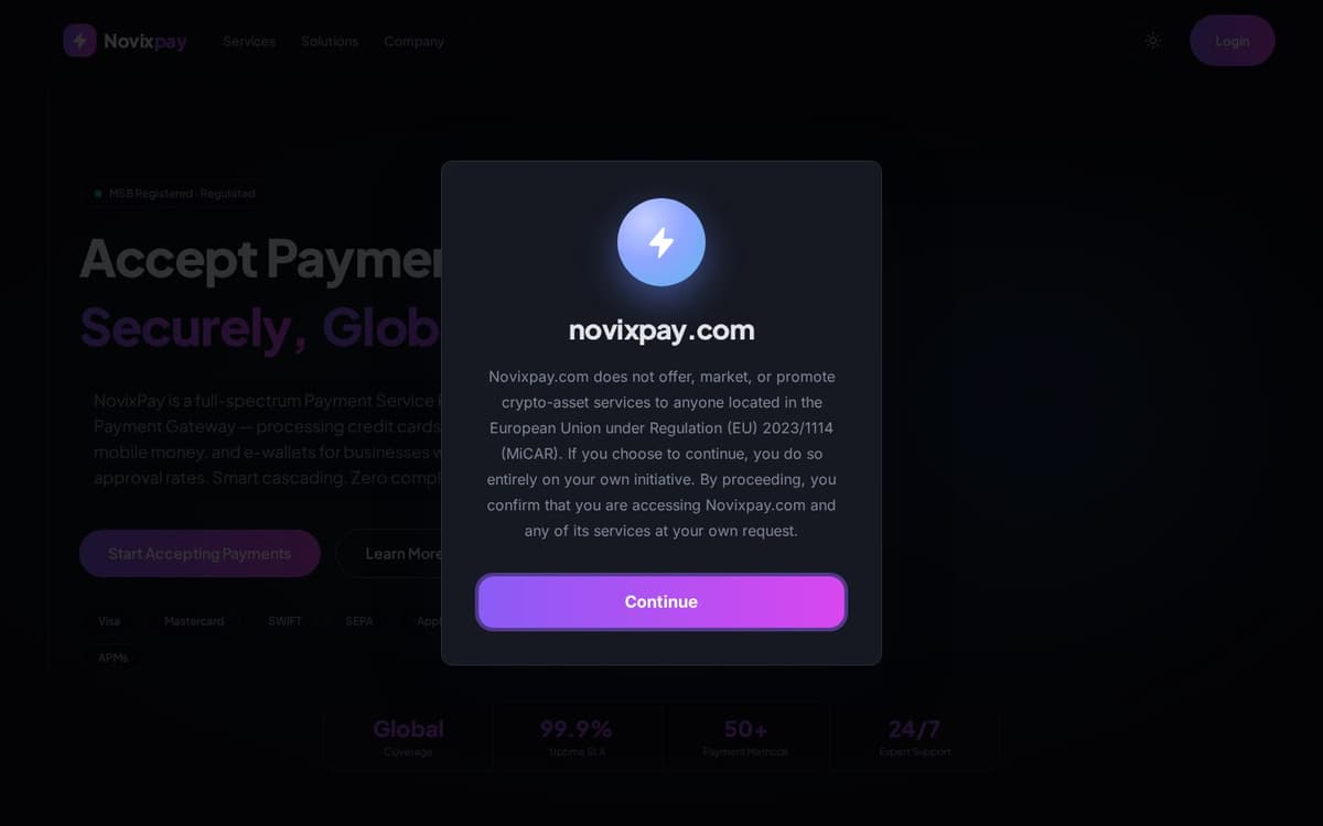 NovixPay payment gateway homepage